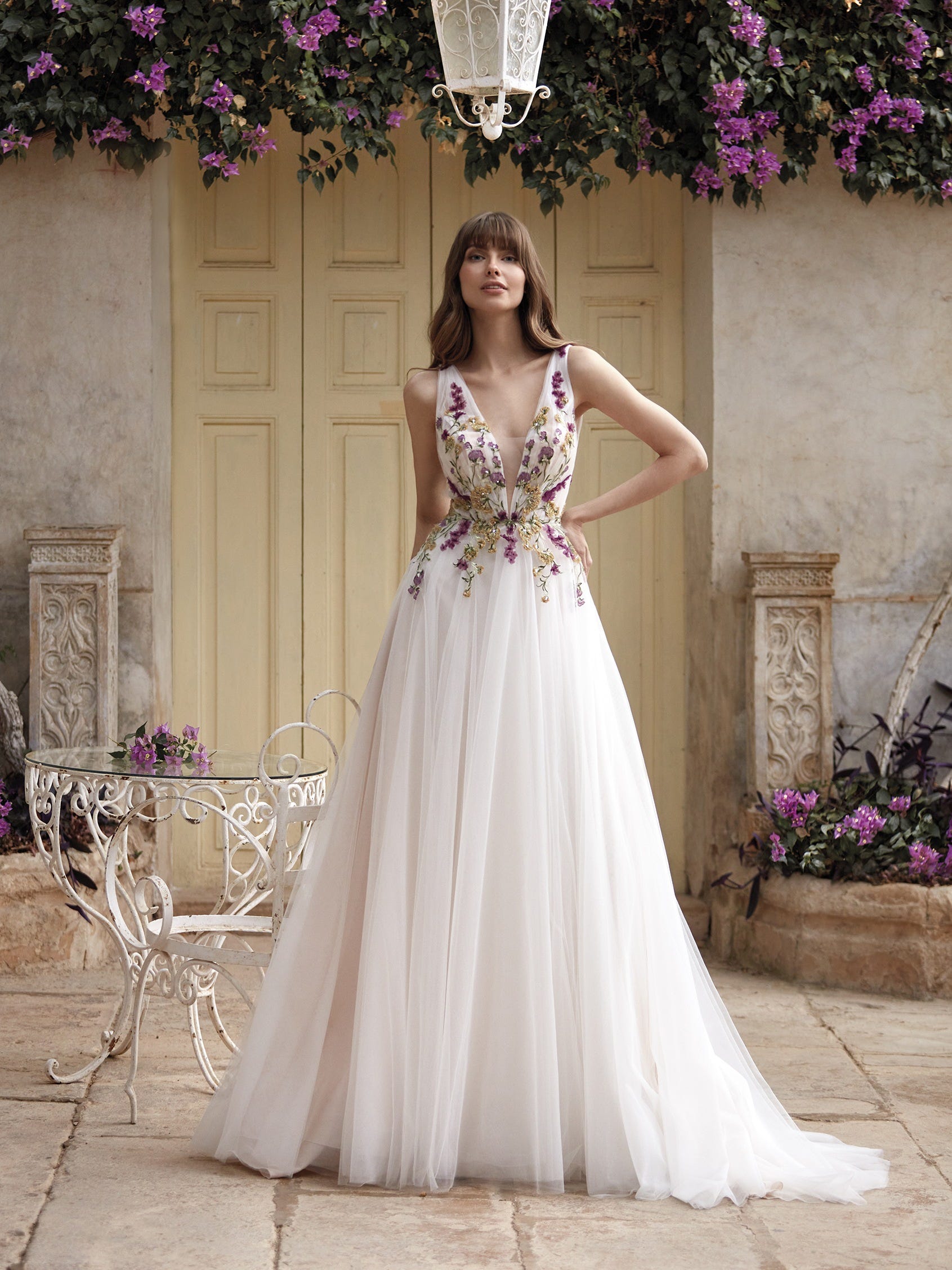 LILYROSE Flowy A line wedding dress with V neck Nicole Milano